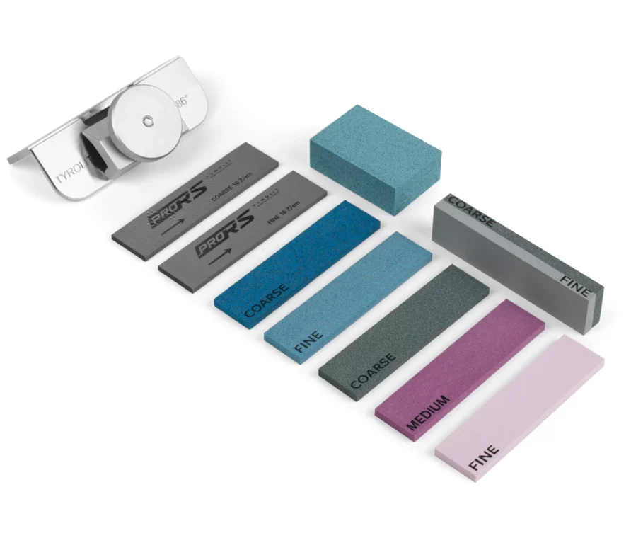 Set di messa a punto dei bordi TYROLIT Life con lime in acciaio inossidabile, lime in ceramica, lime elastiche, lime combinate, gomma per bordi e angoli in acciaio inossidabile